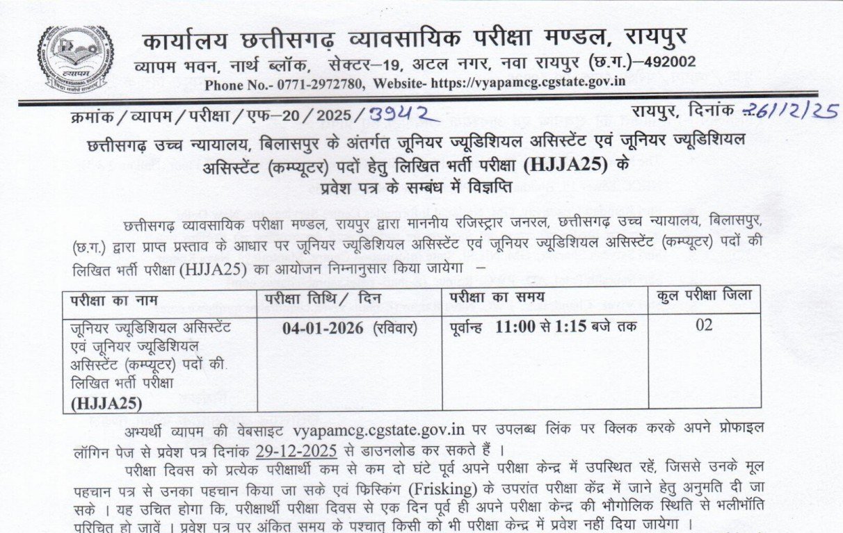 admit card cg vyapam